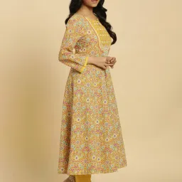 W Yellow Cotton Printed Kurta Pant Set image 4