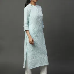 Aurelia White & Blue Striped Straight Kurta image 4