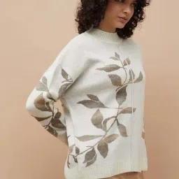 Colour Me By Melange Light Beige Regular Fit Printed Sweater image 3