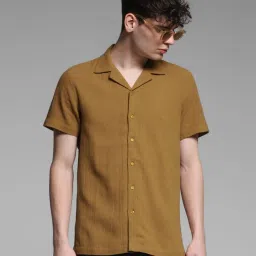 Jack & Jones Golden Brown Cotton Comfort Fit Texture Shirt image 4