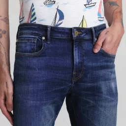 Jack & Jones Dark Blue Denim Cotton Slim Fit Jeans image 4