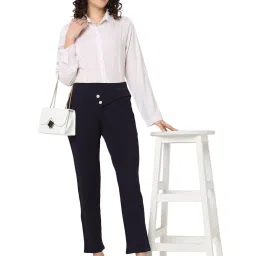 Smarty Pants Navy Cotton Lycra Straight Fit Trousers image 4