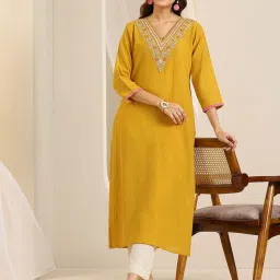 Libas Yellow Solid Kurti image 4