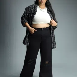 High Star Black Cotton Distressed High Rise Jeans image 4