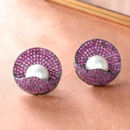 Voylla Silver Sparkling Elegance Dark Romance American Diamond Stud Earrings-picture-33