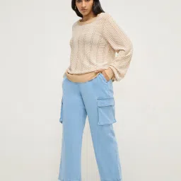 Gia by Westside Beige Chevron Textured Sweater image 4