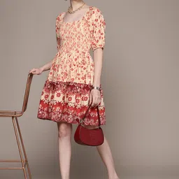 Label Ritu Kumar Floral Print Smocked Puff Sleeves Dress image 5