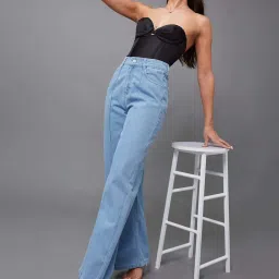 Miss Chase Light Blue Straight Fit High Rise Clean Look Regular Length Non Stretchable Denim Jeans image 4