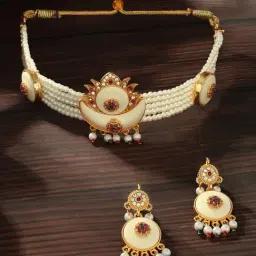 Zaveri Pearls Tone Gold Dazzling Austrian Diamonds & Beads Choker Necklace & Earring Set for Women-image-97