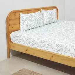 Westside Home Sage Leaf Design Double Bed Fitted Sheet & Pillowcase Set-image-5