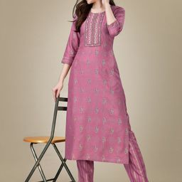 HI FI NX Floral Embroidered Straight Kurta With Trousers-picture-23