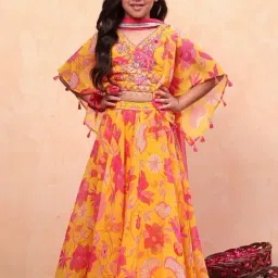 Biba Girls Yellow & Pink Embellished Lehengas & Skirt Sets-picture-38