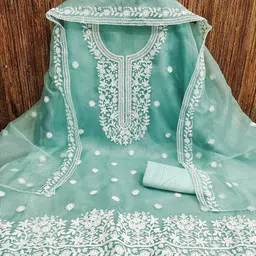 SHADOW & SAINING Floral Embroidered Thread Work Organza Unstitched Dress Material image 3