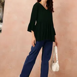 SIDDHANAM Bell Sleeve Fringed Cotton Shirt Style Longline Top image 4