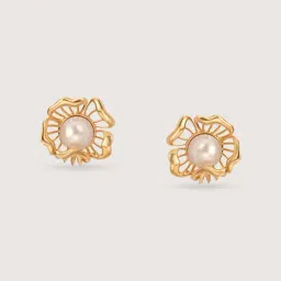 Mia by Tanishq Floral Whispers 14k Gold & Pearl Stud Earrings for Women-image-10