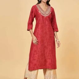 Rangmanch by Pantaloons Red Floral Print Straight Kurta-picture-37