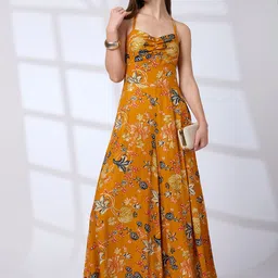 Globus Women Strappy Shoulder Floral Print Flared Hem Fusion Jumpsuit-image-69