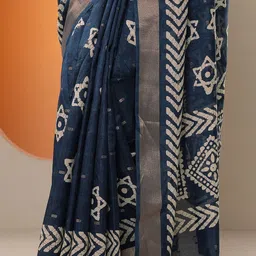 Libas Batik Ethnic Motifs Printed Woven Design Saree with A Blouse Piece image 5