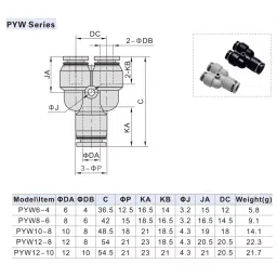 Airtac PYW Series Different Diameter Union Y 12 mm Outer Dia. 10 mm inner Dia. PYW12-10 D image 3