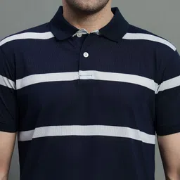 GET GOLF Men Striped Polo Collar Cotton T-shirt image 2