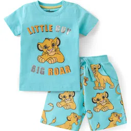 Babyhug Disney Single Jersey Knit Foil Print Half Sleeves T-Shirt & Shorts with Lion King Graphics - Sky Blue-picture-16