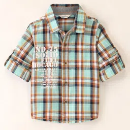 INFINITY Cotton Woven Full Sleeves Yarn Dye Checked  Shirt - Turquoise Green-image-99