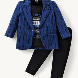 Dapper Dudes Full Sleeves Abstract Printed Blazer With Tee & Pant - Royal Blue-picture-18