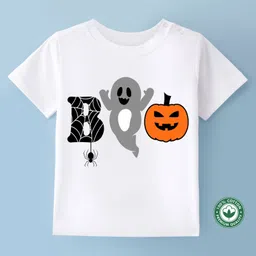 BLUSHES Halloween Theme 100% Cotton Half Sleeves Boo Text Printed Tee - White-image-89