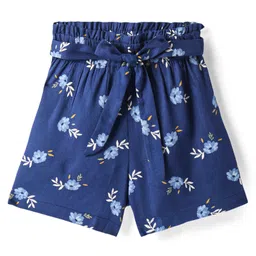 CrayonFlakes Rayon Floral Printed Shorts With Attached Belt - Navy Blue-picture-10