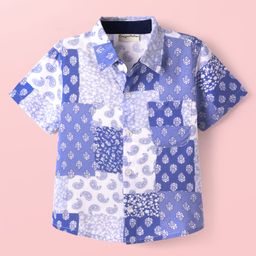 CrayonFlakes Rayon Half Sleeves Floral & Paisley Printed Shirt - Blue-picture-20