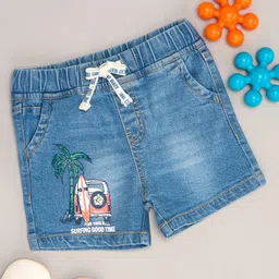 Pantaloons Baby Palm Tree & Vehicle Printed Mild Washed Shorts - Blue Aster-image-12