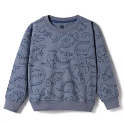 Evimo Single Jersey Knit Full Sleeves Co-ords Night Suit With Dino Print - Blue image 2