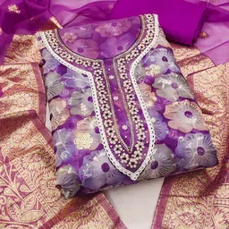 SHADOW & SAINING Embroidered Organza Semi-Stitched Dress Material-picture-34