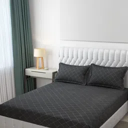 Filymore Charcoal Geometric 300 TC King Bedsheet with 2 Pillow Covers-picture-26