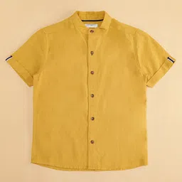 Pantaloons Junior Half Sleeves Solid Cotton Flax Shirts - Yellow image 4