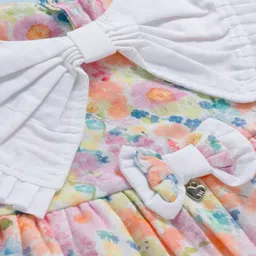 ToffyHouse Cotton Woven Full Sleeves Frock with Floral Print & Bow Applique - Multicolor image 3