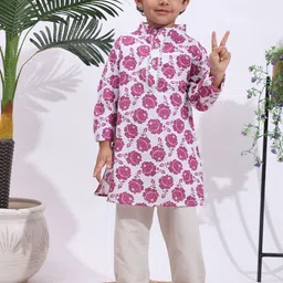 Cutiekins Boys Floral Printed Mandarin Collar Regular Kurta with Pyjamas image 4
