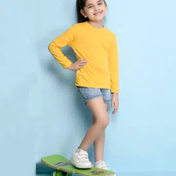 NUSYL Cotton Blend Full Sleeves Solid Tee - Yellow image 5