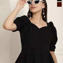 Metronaut Women Pack of 2 Puff Sleeve Peplum Top-picture-18