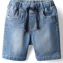 Babyhug Poplin Woven Half Sleeves Shirt & Denim Shorts Set With Leaf Print - Orange & Blue image 4