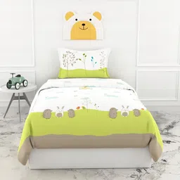 LORETO Multicoloured Conversational 186 TC Single Bedsheet with 1 Pillow Covers-picture-17