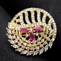 Bhana Fashion Gold-Plated & Magenta American Diamond Studded Circular Ring image 1