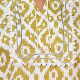 CHARUKRITI Yellow & White Cotton Printed Straight Kurta image 4