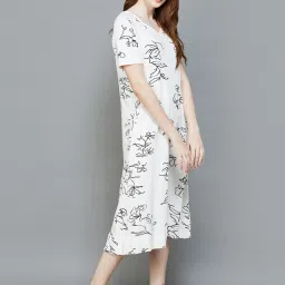 Colour Me by Melange Off-White Cotton Floral Print A-Line Dress image 4