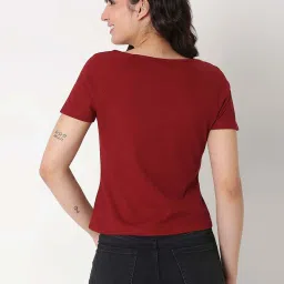 Spykar Deep Maroon Solid T-Shirt image 4