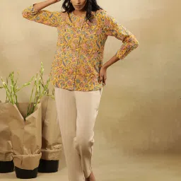 folksong W Yellow Cotton Floral Print Top image 4