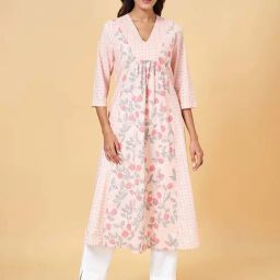 Rangmanch by Pantaloons Baby Pink Floral Print A Line Kurta-picture-47