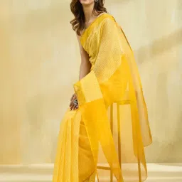 Fabindia Mustard Cotton Silk Hand Block Printed Saree image 4