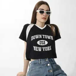 Only Black & White Cotton Graphic Print Polo T-Shirt-picture-43