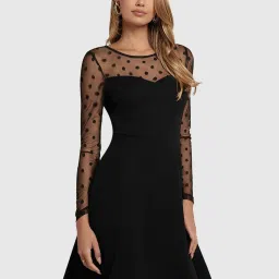 Odette Black Self Pattern Skater Dress image 4
